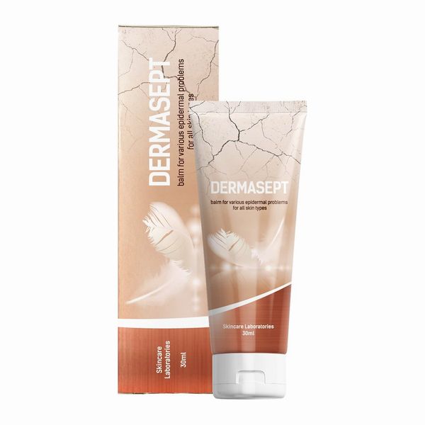 Dermasept 30 ml-es balzsamtubus és doboz, címkén bőrápoló balzsam felirattal