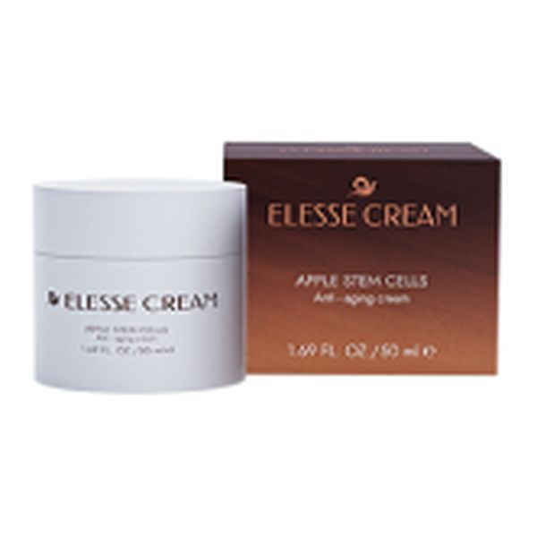 Fehér 50 ml-es Elesse Cream tégely barna dobozzal, almaőssejt-kivonat felirattal