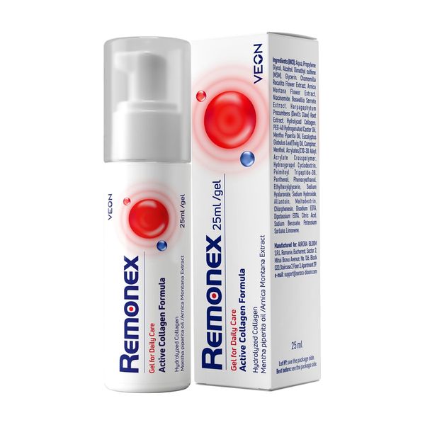 Remonex 25 ml-es pumpás gélflakon, címkén Active Collagen Formula felirattal