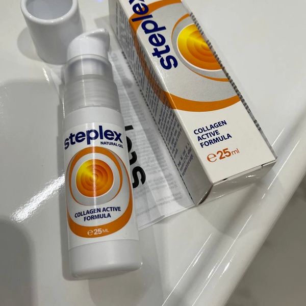 Steplex natural gel, Collagen Active Formula feliratú 25 ml-es légmentes pumpás flakon és doboz