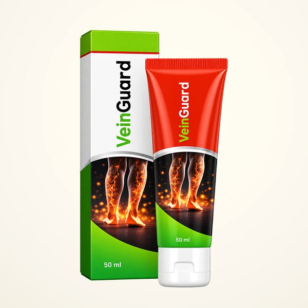 Piros-zöld VeinGuard lábkrémes tubus és doboz tűzbe borult lábat ábrázoló grafikával, 50 ml